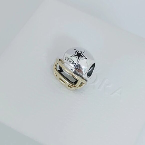 Pandora Dallas Cowboys NFL Football Helmet Charm 14K Gold and S925 Silver - Picture 5 of 5